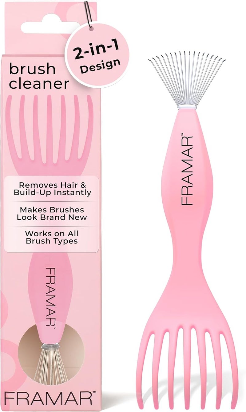 framar Premium Hair Brush Cleaner Tool – Hairbrush Cleaner Tool, Brush Cleaner Tool for All Types, Comb Cleaner – 2 in 1 Design Removes Hair & Build up Instantly – Pink - Image 1